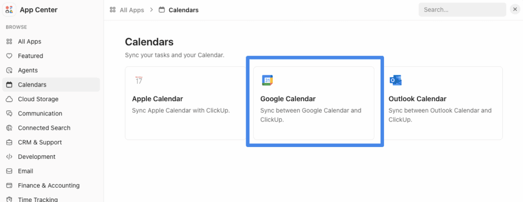 ClickUp Google Calendar intergation: Native App