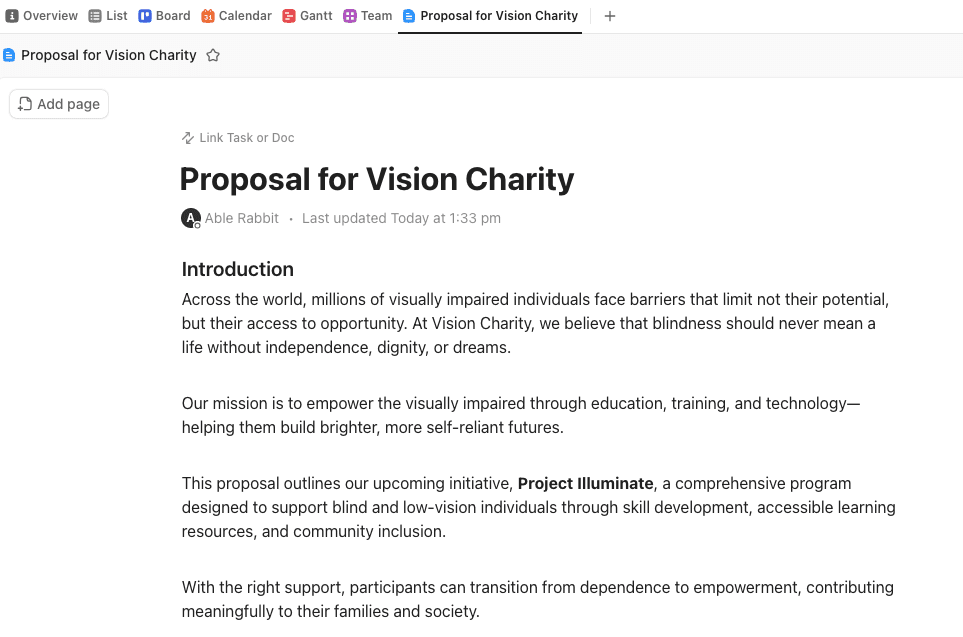 Clickup for nonprofits - using docs and wikis