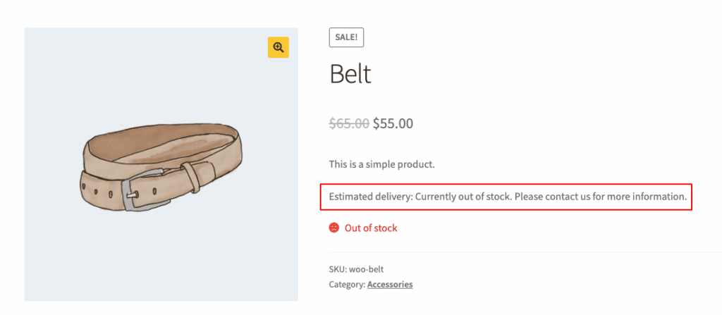 WooCommerce Estimated Delivery Date - Out of Stock
