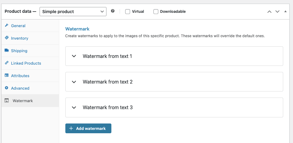 WooCommerce Watermark options for single product