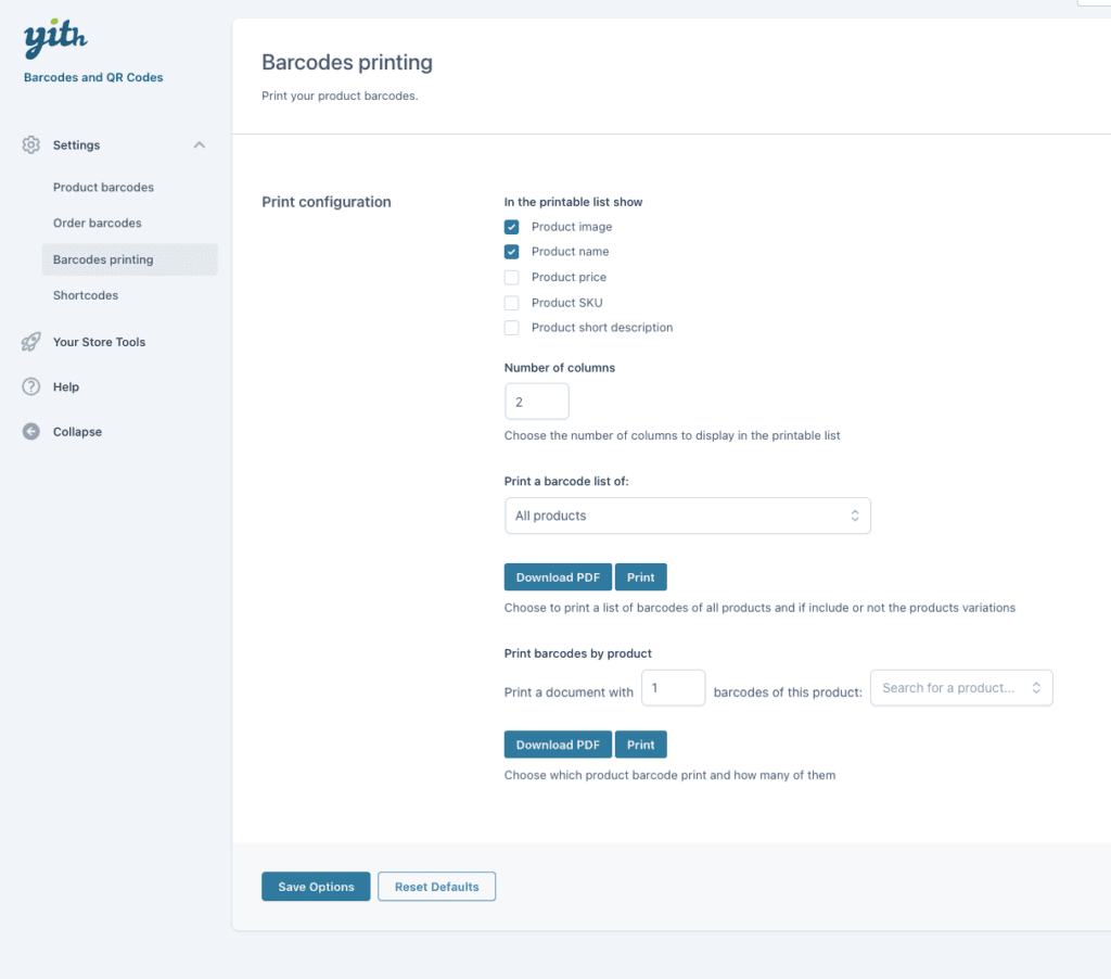 YITH Barcodes and QR Codes Barcode printing and export