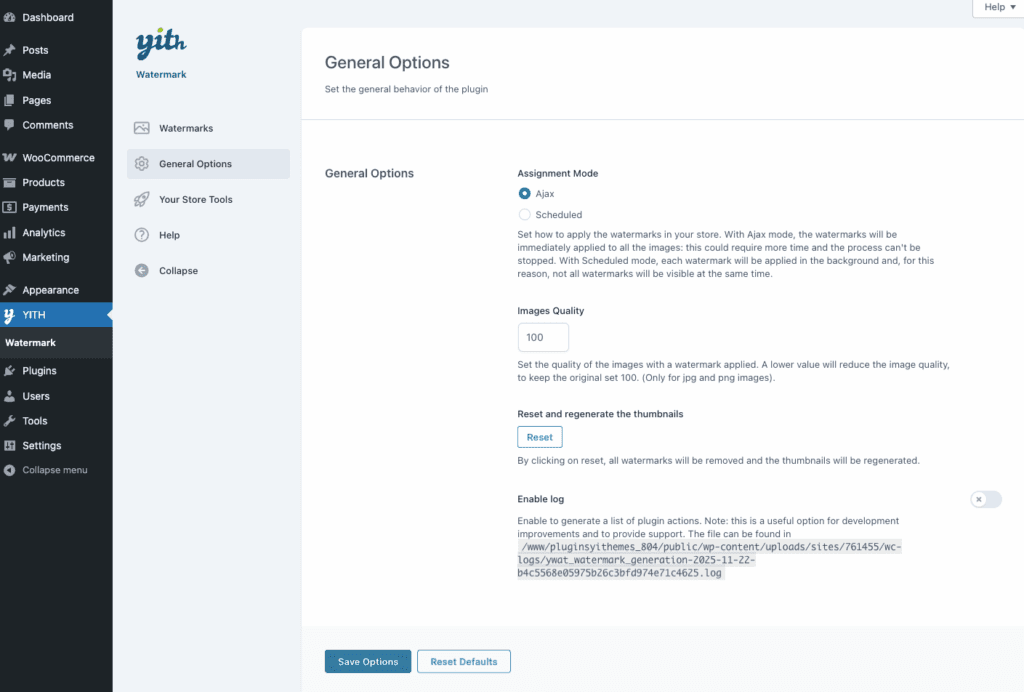 YITH WooCommerce Watermark Settings
